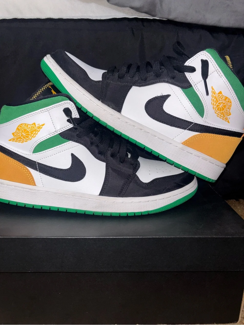 Air Jordan 1 Mid Sneakers - White / Black / Green / Yellow